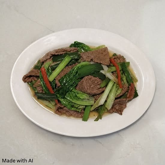 Beef & Chinese Lettuce in BBQ Sauce (沙茶牛肉A菜)